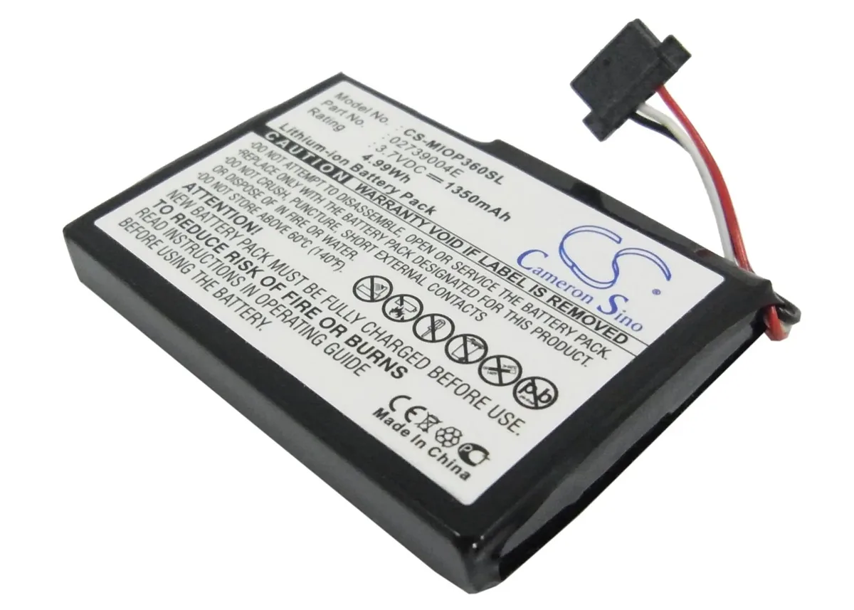 Rectangular replacement battery with black plastic casing and gold contacts