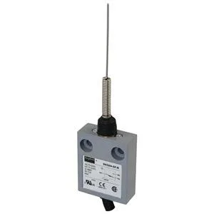 Small rectangular switch body with a thin flexible wobble wire actuator extending from the top