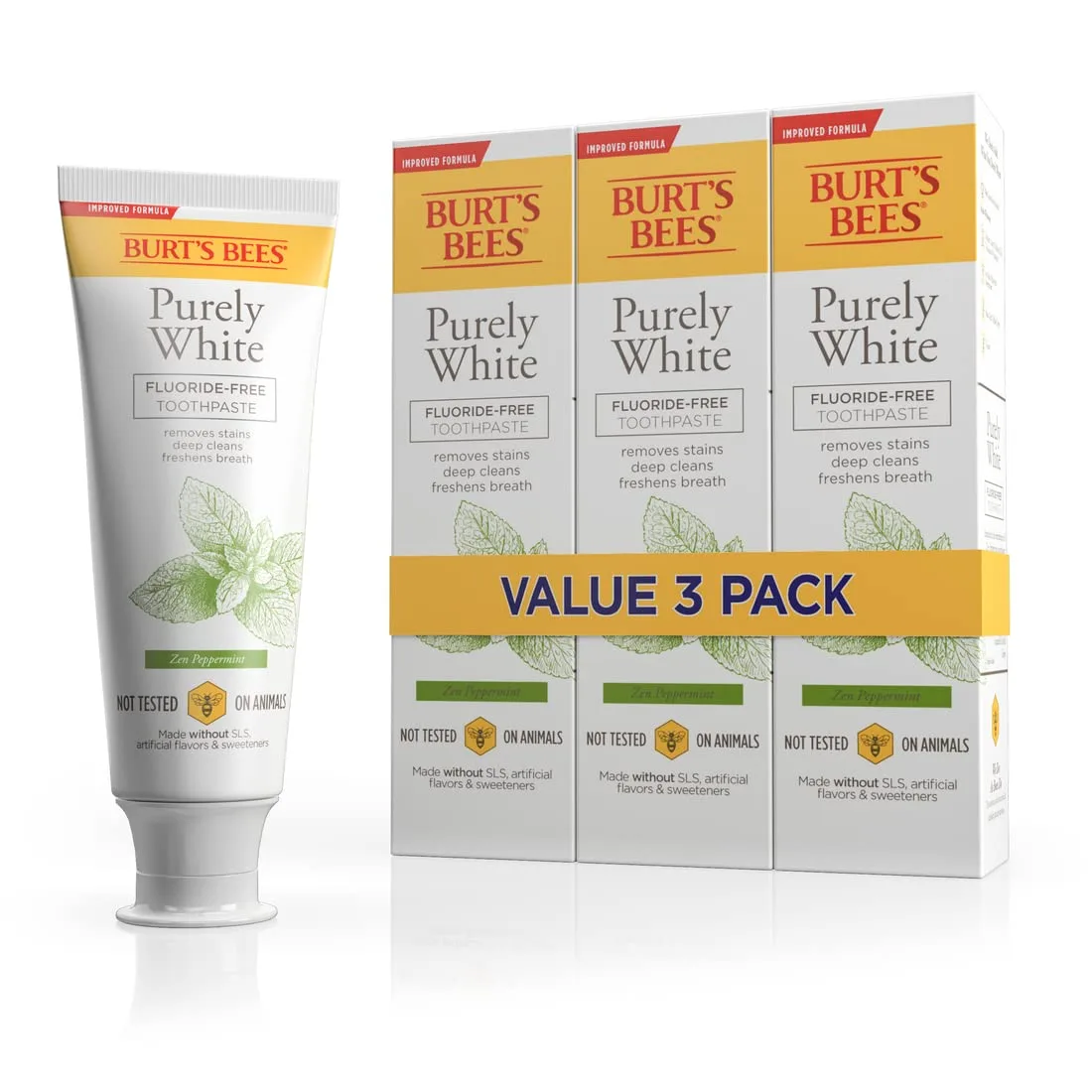 Three white 4.7 oz toothpaste tubes in rectangular carton