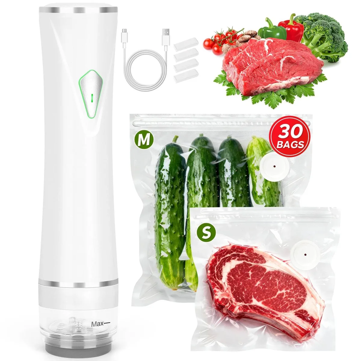 KomBryvian Vacuum Sealer White 30 Bags 65kPa — product photo