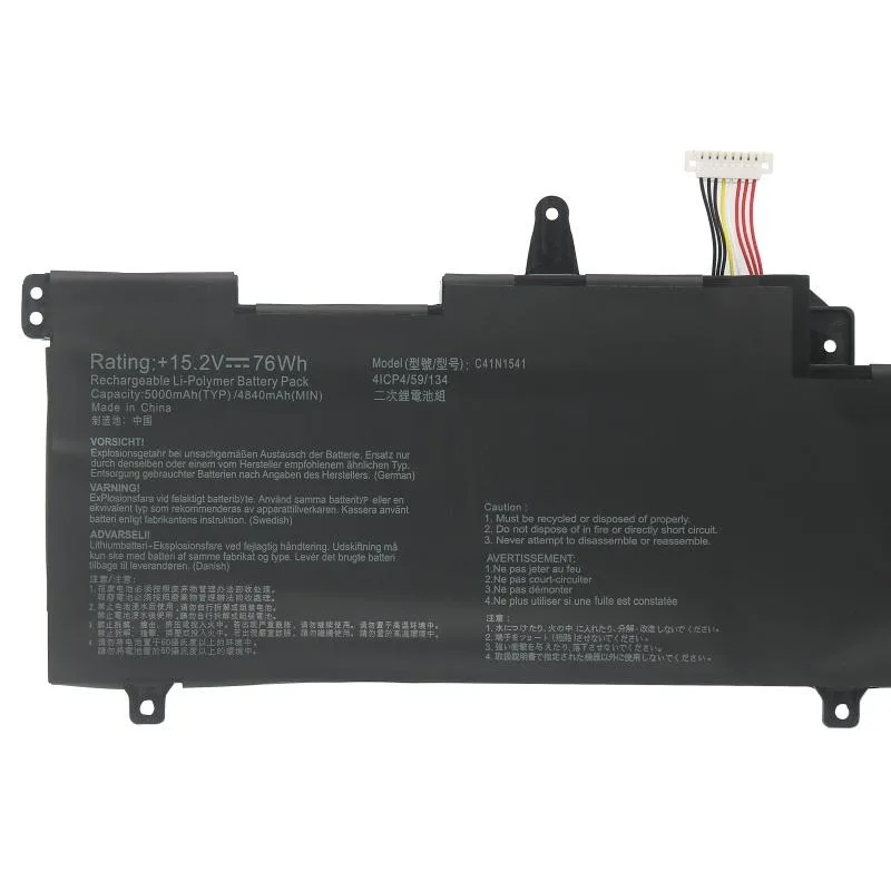 Rectangular black lithium-polymer laptop battery, 76Wh 15.2V