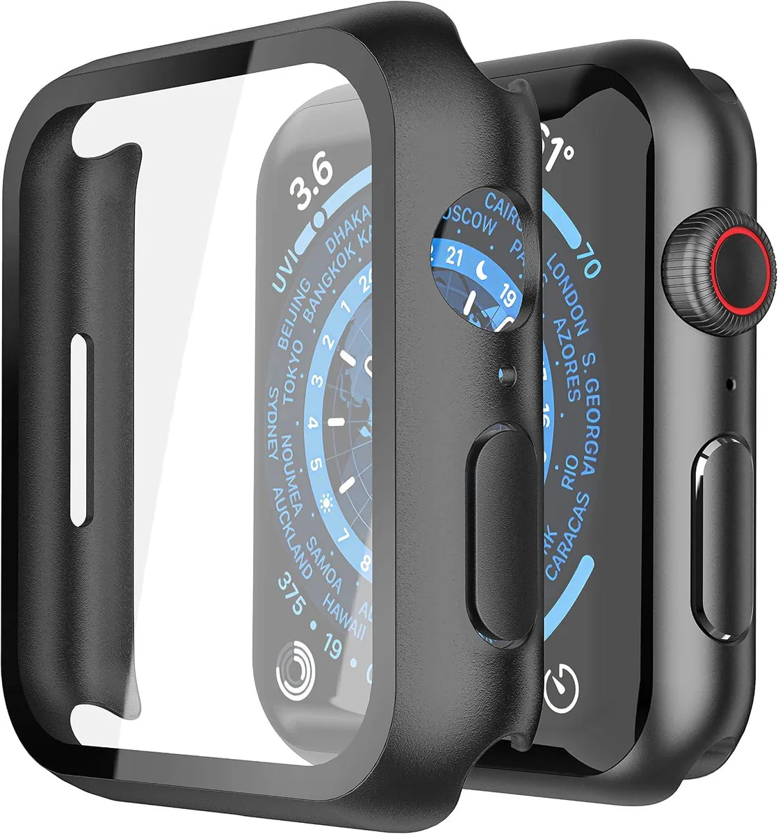 ETEIZU ETEIZU 2 Pack Hard PC Case with Tempered Glass Screen Protector for Watch Series 9 8 7 45mm Black — product photo