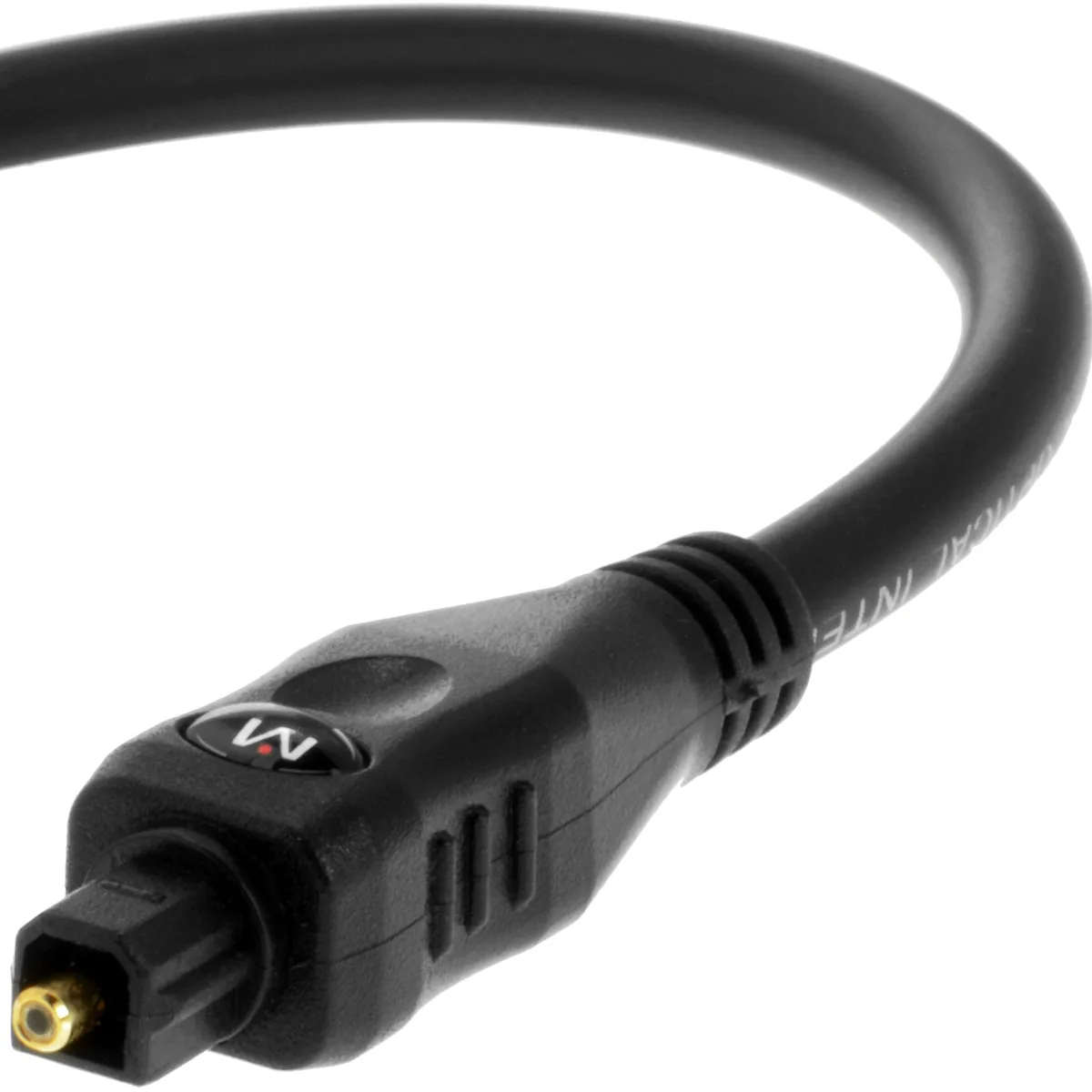Black Toslink optical audio cable with gold-plated connectors, 6 feet long