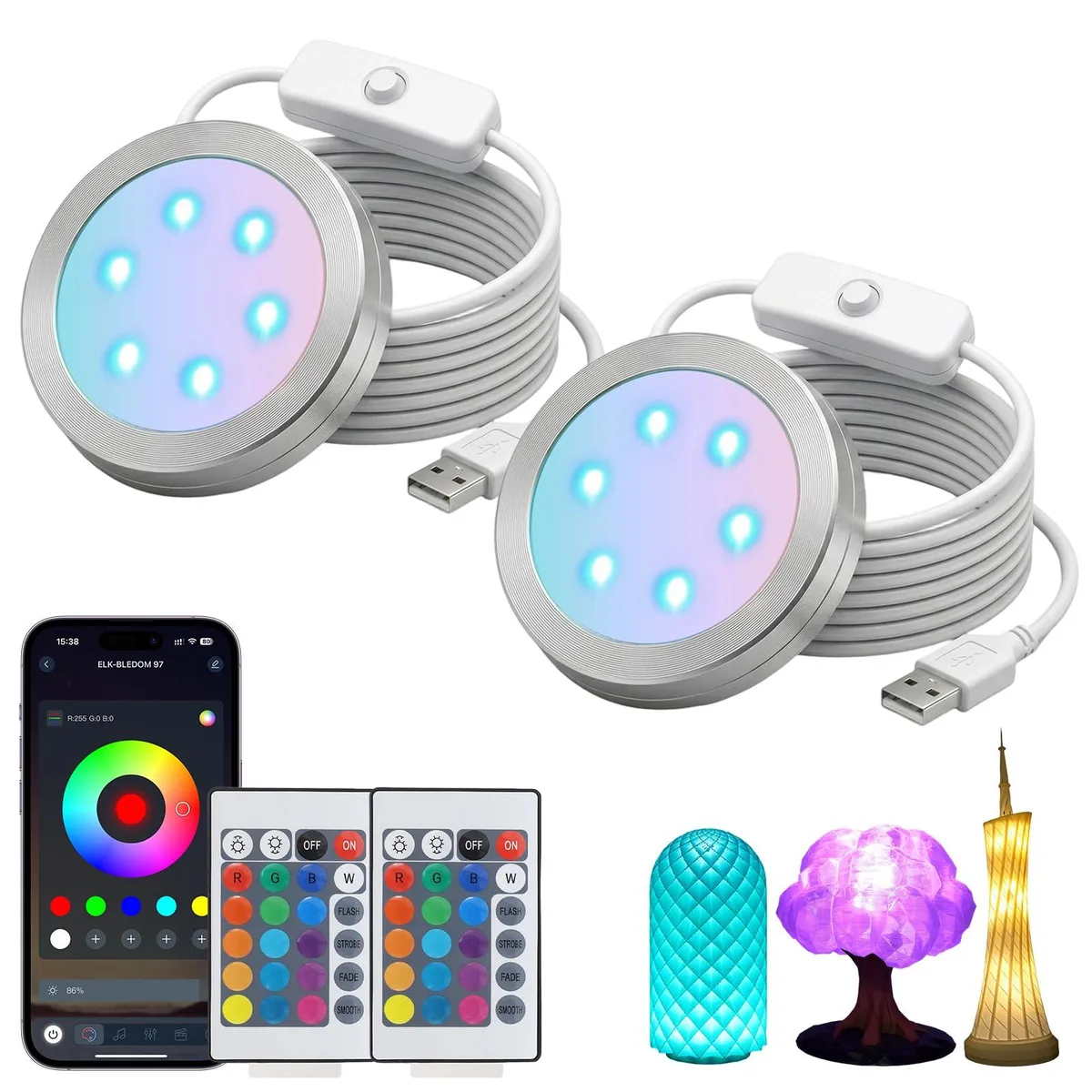Uczdru LED Lamp Kit 001 2 Pack IR APP Control — product photo