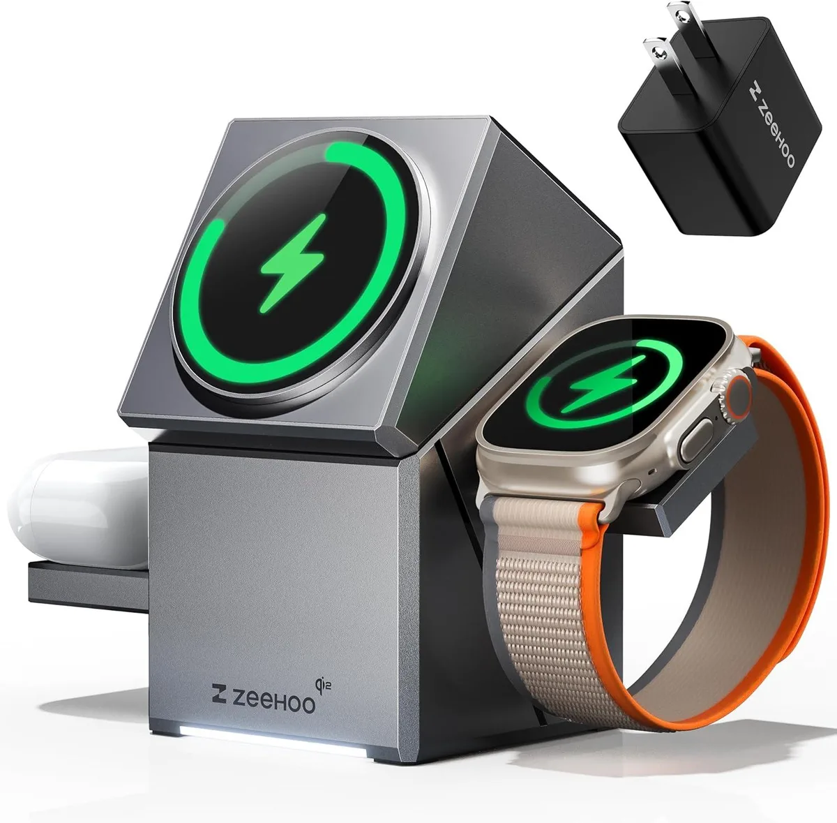 FLEANE FLEANE 3 in 1 Qi2 Wireless Charger Stand 15W iPhone 12 13 14 15 16 17 Watch AirPods USB-C Charger Included — product photo