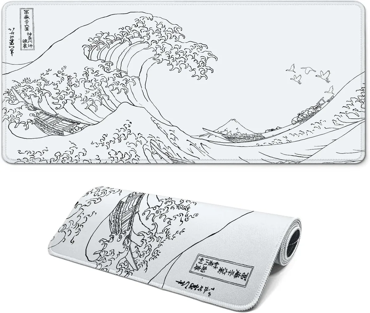 BAOFENG BAOFENG Gaming Mouse Pad 31.5 x 11.8 inches Japanese Grey White Wave — product photo