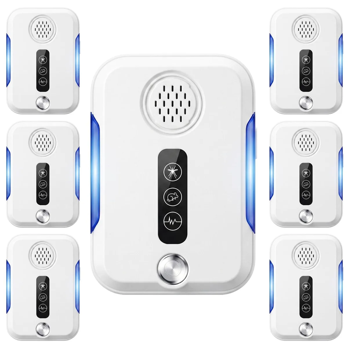 White rectangular plug-in pest repeller with three-mode switch and indicator lights