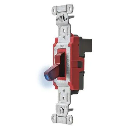 Red illuminated toggle wall switch with thermoplastic housing