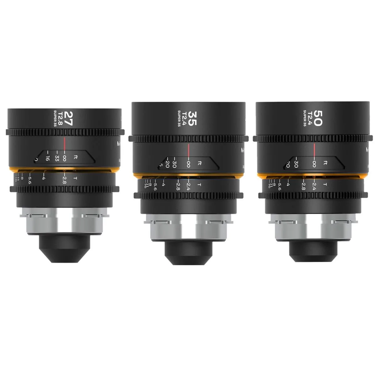 Venus Optics Venus Optics Laowa Nanomorph S35 3-Lens Bundle 27mm 35mm 50mm T2.4 T2.8 Amber Flare — product photo