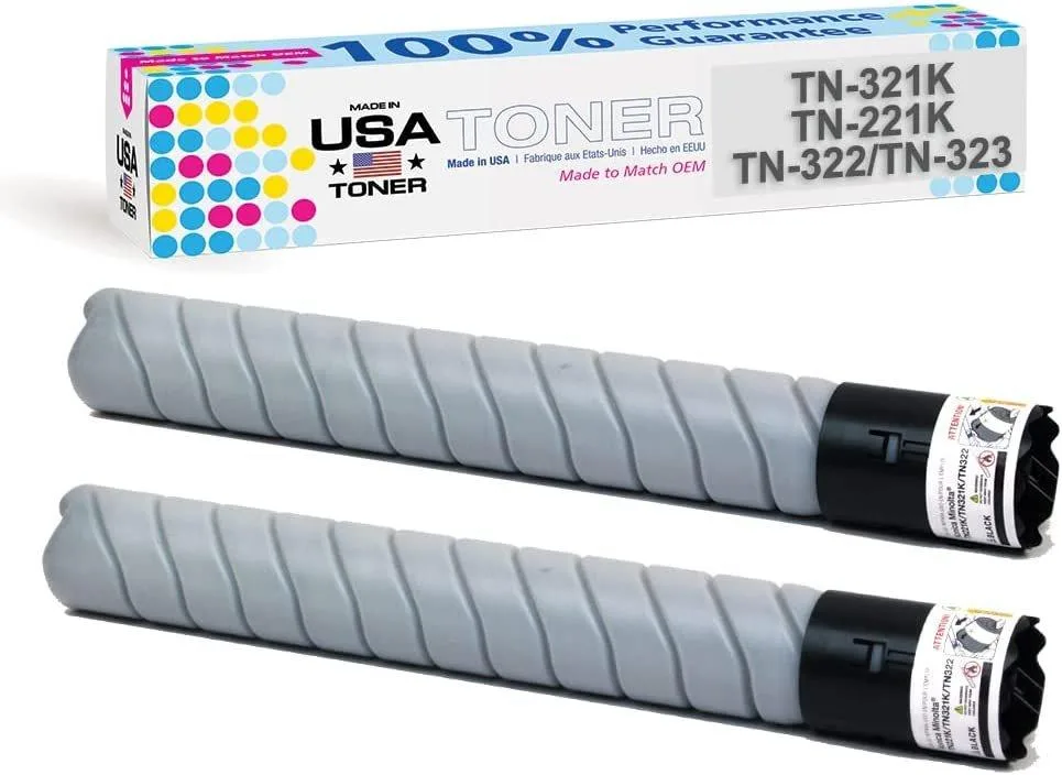 MADE IN USA TONER MADE IN USA TONER Black 2-Pack for Konica Minolta TN321K TN322 TN221K TN323K C224 C284 C364 — product photo