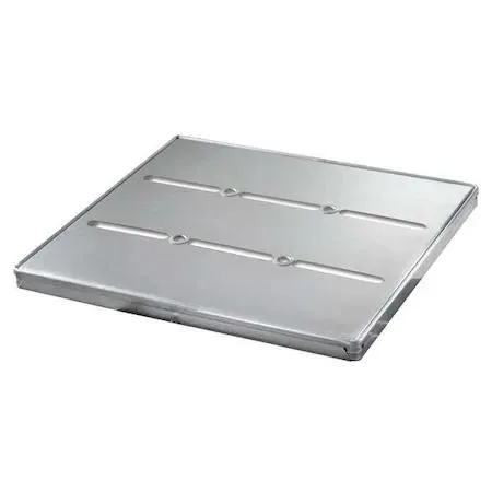 Silver aluminized steel Pullman bread pan cover with three straps, rectangular shape approximately 16 by 4 inches