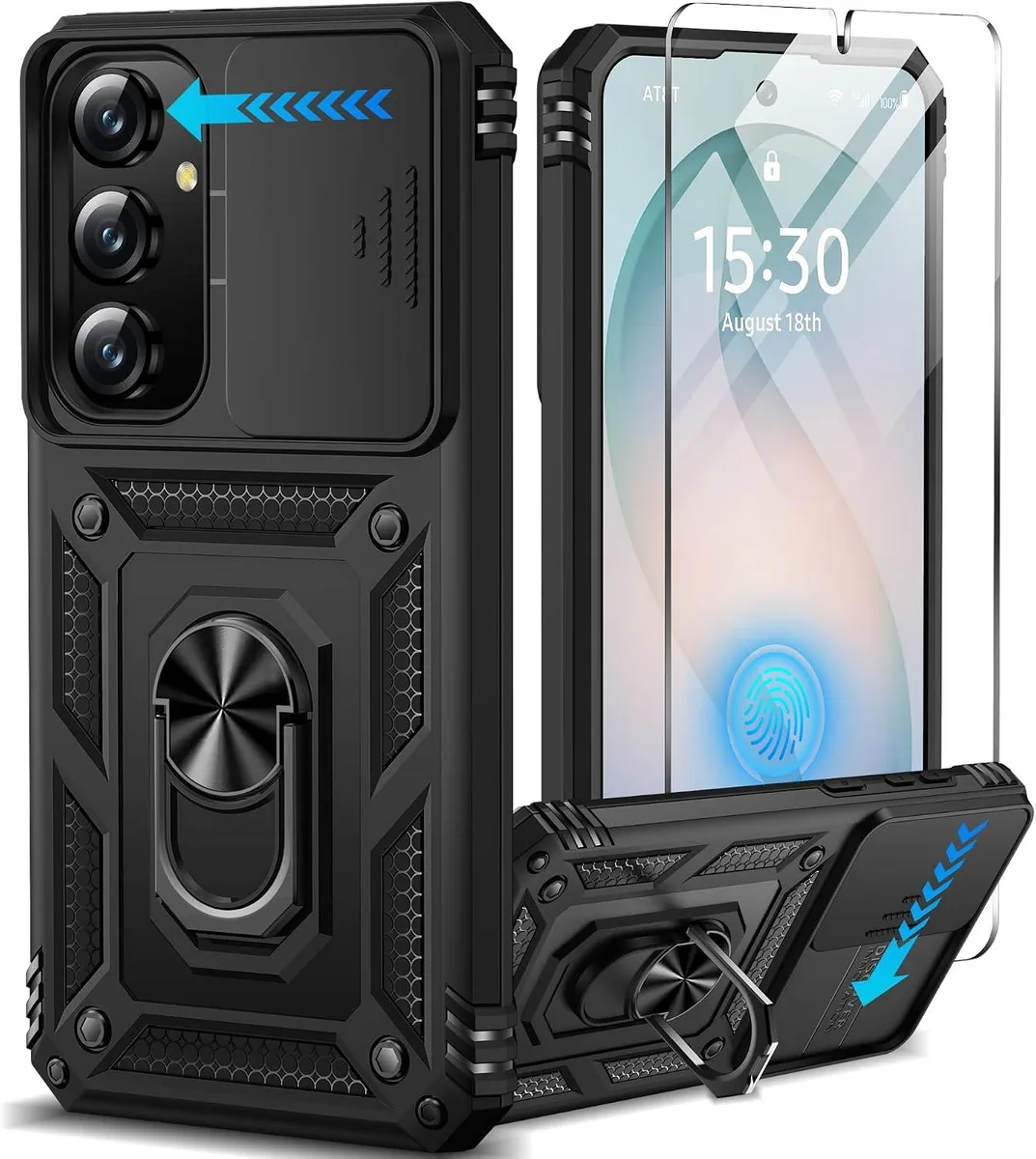 Transcend Transcend Galaxy S26+ Plus Case with Screen Protector Slide Camera Cover Magnetic Ring Stand Black — product photo