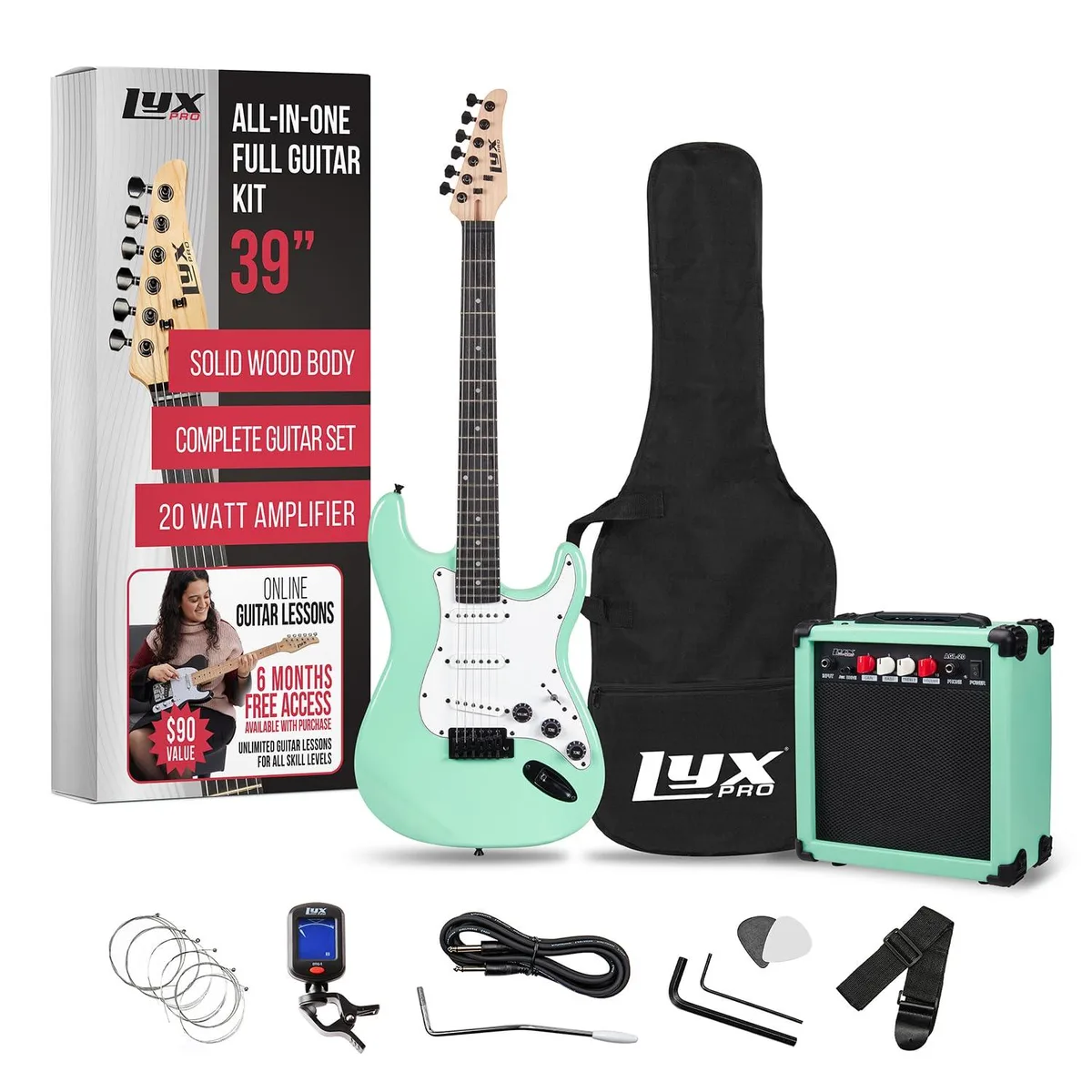 LyxPro LyxPro 39 inch Electric Guitar Kit 20w Amp Green — product photo