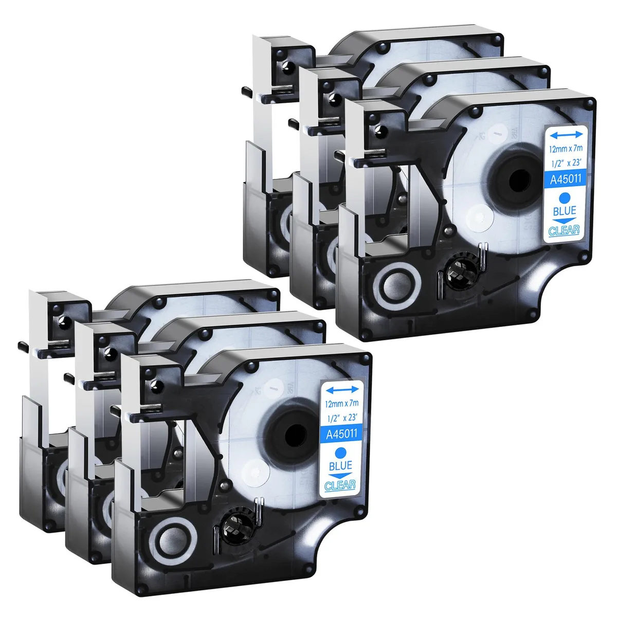 GREENCYCLE GREENCYCLE D1 Label Tape Blue on Clear 12mm 23ft 6 Pack — product photo