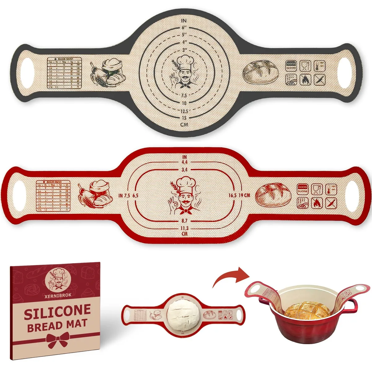 Silicone Bread Sling 2 PCS Round Gray Oval Red — product photo