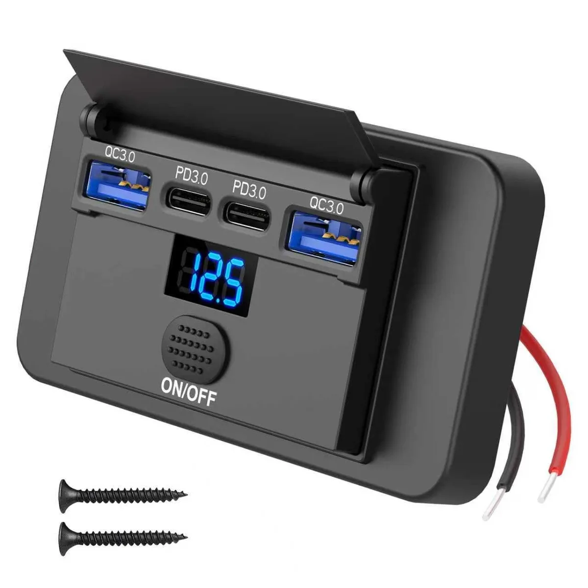  84W 4-Port 12V USB Charger with Voltmeter 36W PD 18W QC3.0 — product photo
