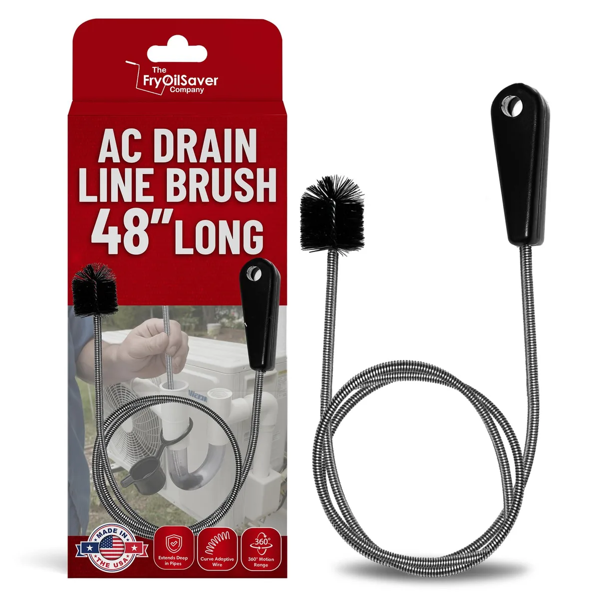 Long flexible tube brush with 1.5 inch brush head on 48 inch cable