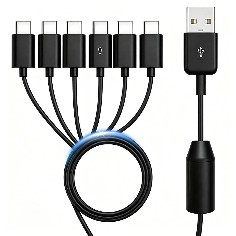  Herfair HFR-1 to 6 C USB-C 6-way power splitter cord 5 ft black — product photo