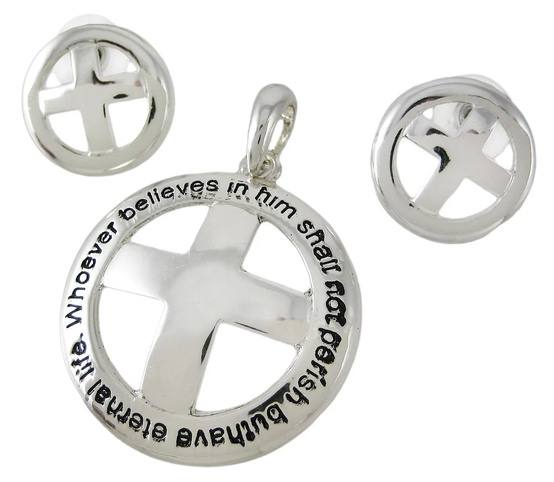 MOA International Corp. MOA International Corp. Cross Pendant &amp; Earring Set Silver 13/16 in — product photo