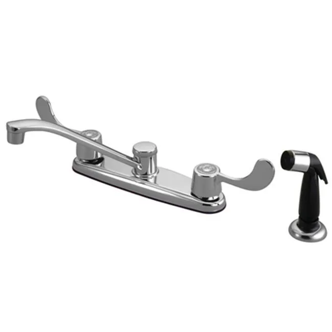 Polished chrome double-handle centreset kitchen faucet with side sprayer
