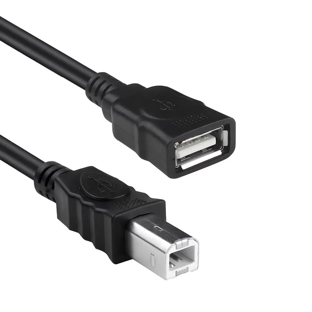 Black USB 2.0 adapter cable with Type-B male plug and Type-A female port, 50cm long