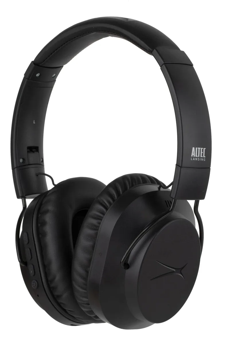 Black over-ear headphones with cushioned earcups and adjustable headband