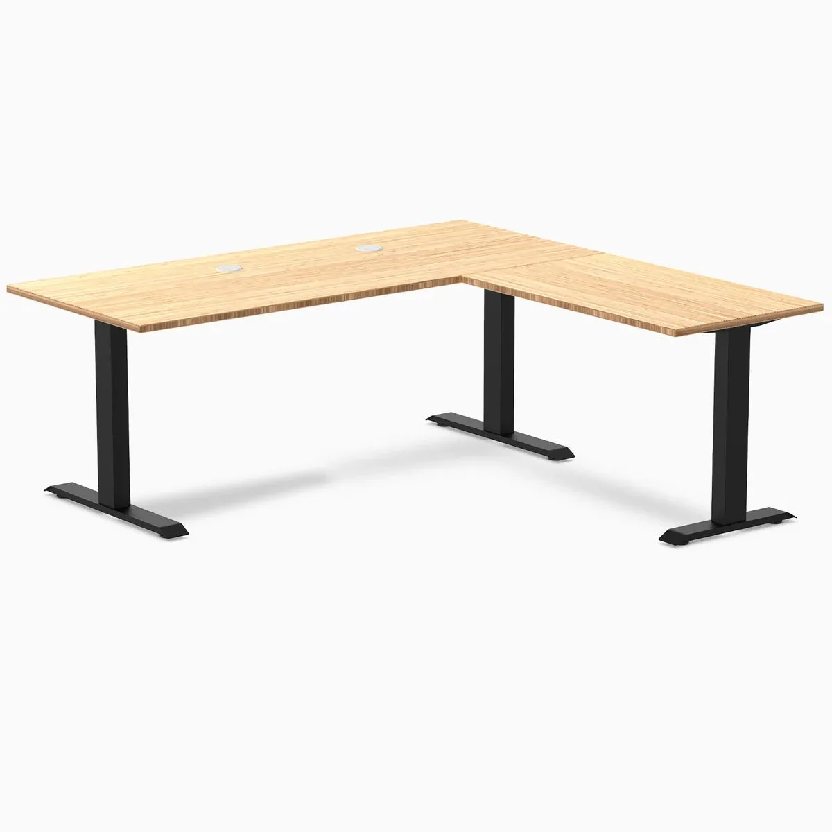 Desky Desky Zero Bamboo L-Shape Desk Bamboo Matte Black 72 x 30 x 70 x 24 in with Grommets office furniture — product photo