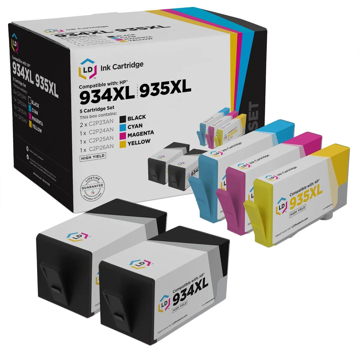 LD Products LD Products HP 934XL/935XL 5-Pack Ink Cartridges (2 Black, Cyan, Magenta, Yellow) — product photo