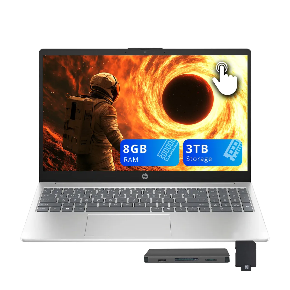 HP HP 15.6" FHD Touchscreen Business Laptop Ryzen 5 7520U 8GB LPDDR5 2TB SSD Silver — product photo