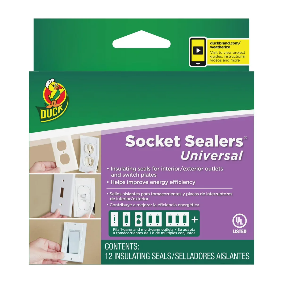 White foam outlet and switch sealers in a 12-pack box