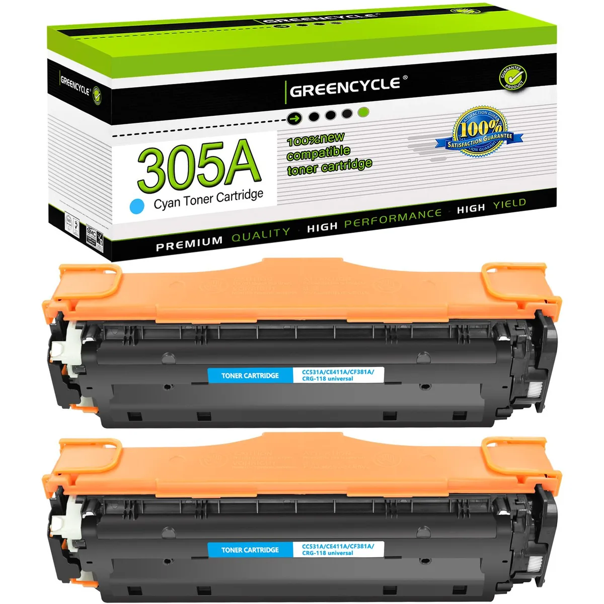 GREENCYCLE GREENCYCLE 305A Cyan Toner Cartridge 2 Pack CE411A 2600 pages — product photo