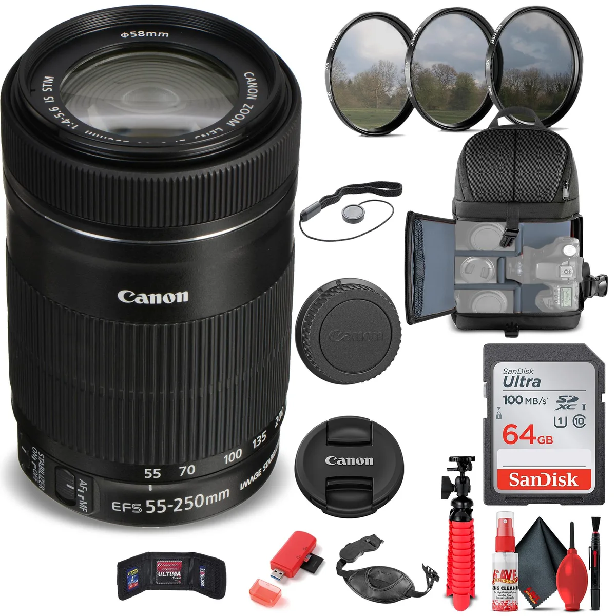 Canon Canon EF-S 55-250mm f/4-5.6 IS STM Lens Bundle — product photo