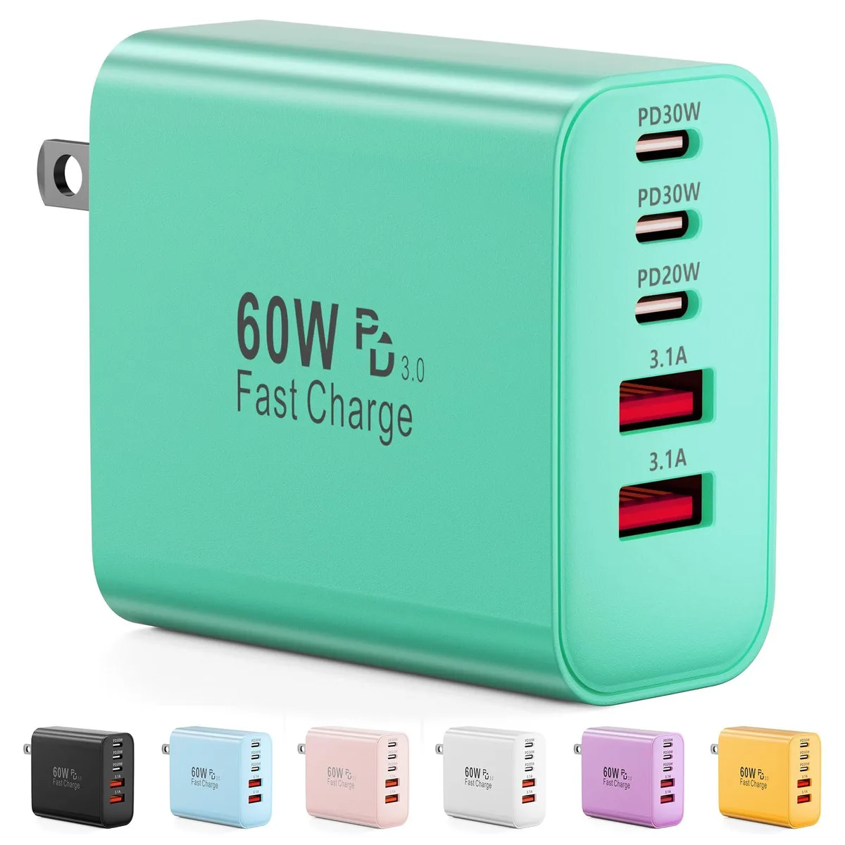 Karhood XHD-PD60W3C2A 60W 5-Port USB Charger Green — product photo