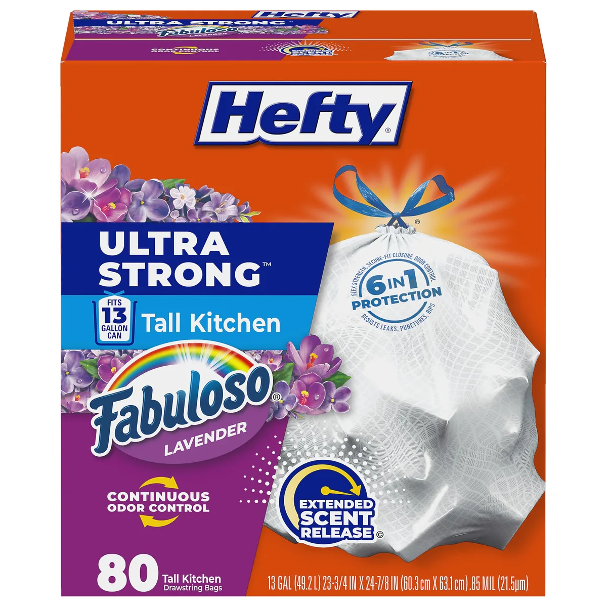 Hefty Ultra Strong 13 Gallon Trash Bags, 80 Count, White, Fabuloso Lavender Scent, Pack of 3 — product photo
