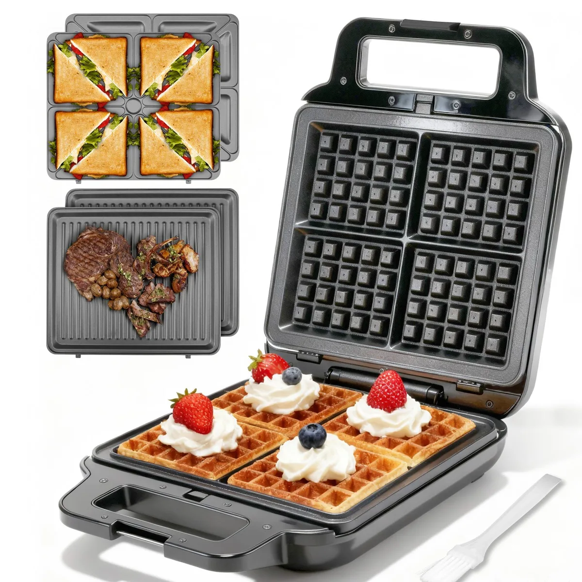  FineMade WSGM001 3-in-1 waffle maker 1200W stainless steel — product photo
