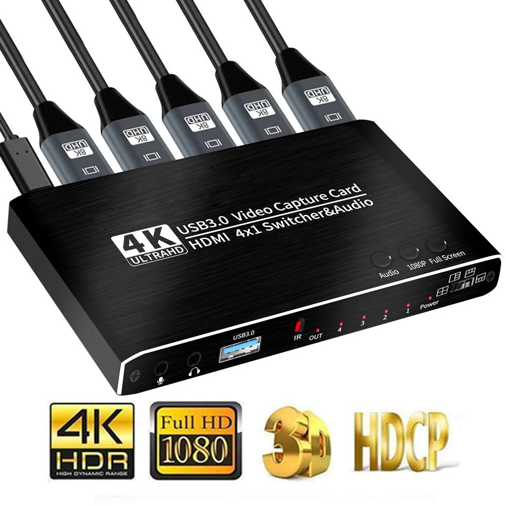 LUOM LUOM OZC7 4x1 HDMI video capturing device 4K@30Hz USB 3.0 seamless switch recording screen device — product photo
