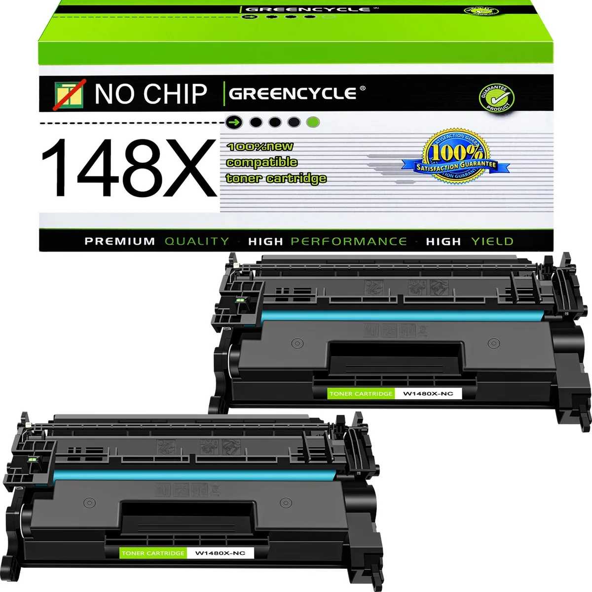 GREENCYCLE GREENCYCLE W1480X-NC Black Toner Cartridge 2-Pack No Chip 9500 Pages — product photo