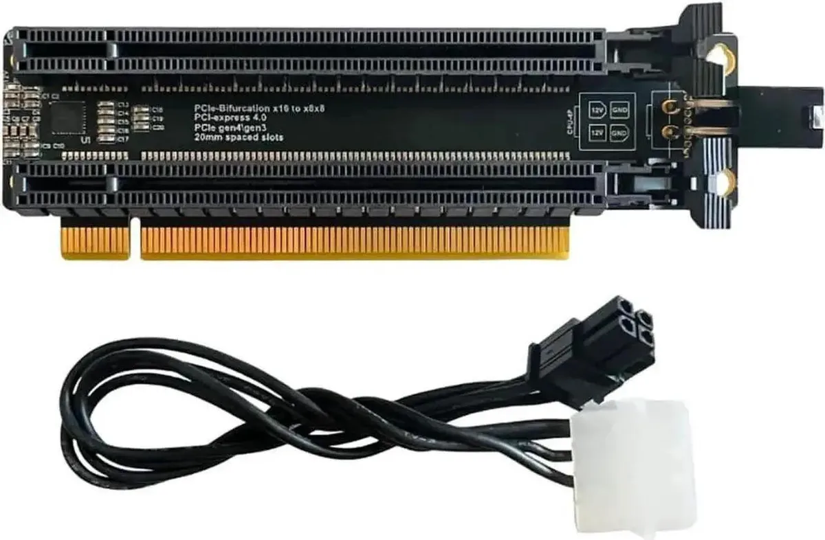 Vszerda Vszerda PCI-E 4.0 x16 to x8x8 split card 20mm internal power cable — product photo