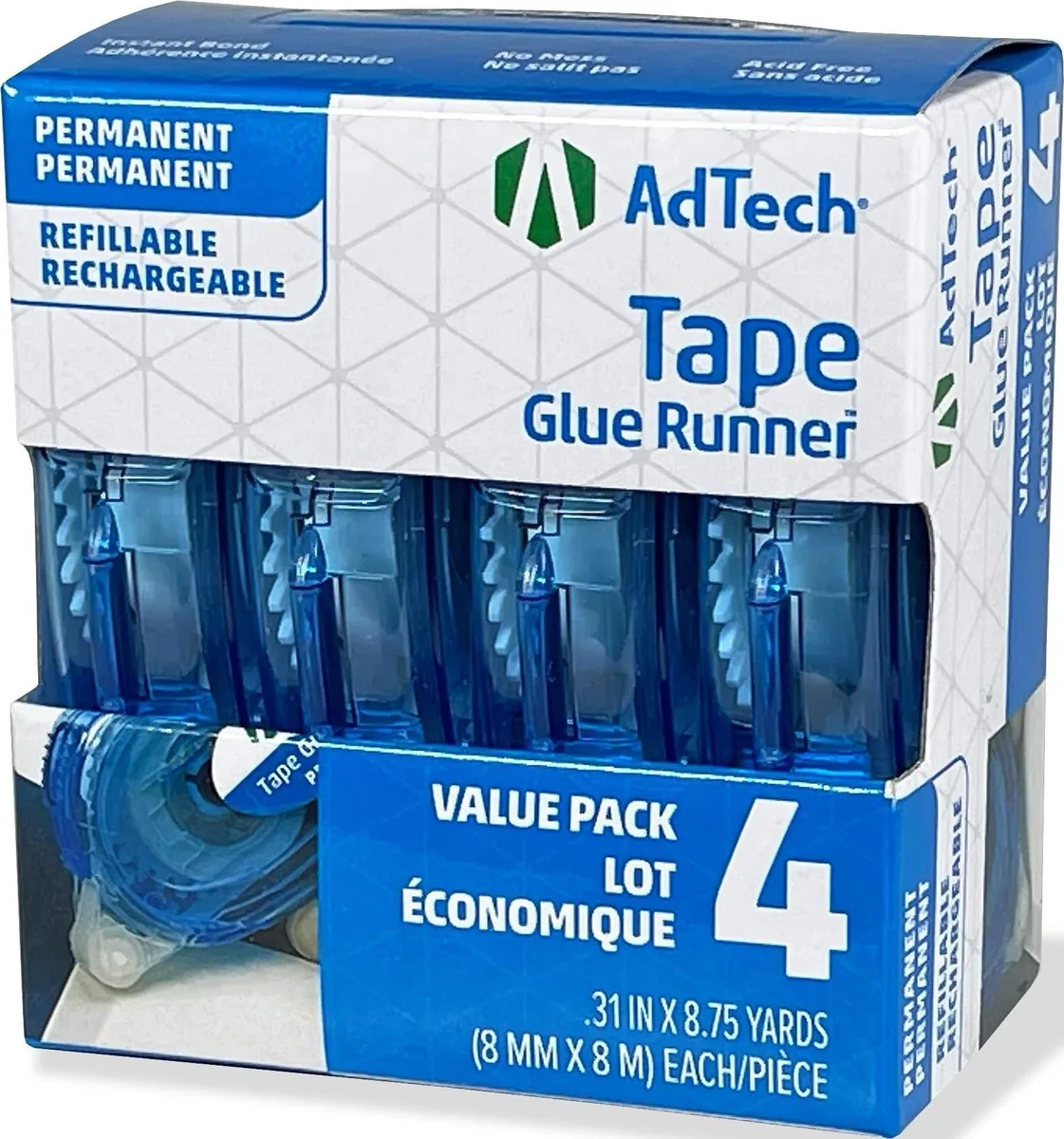 Four rolls of narrow white tape in a rectangular pack