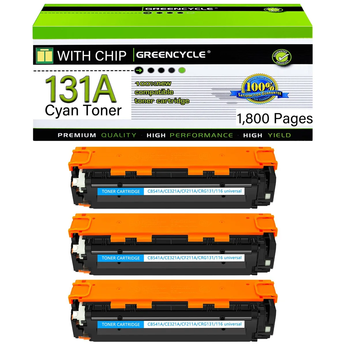 GREENCYCLE GREENCYCLE 131A CF211A Cyan Compatible Toner Cartridge 3 Pack — product photo