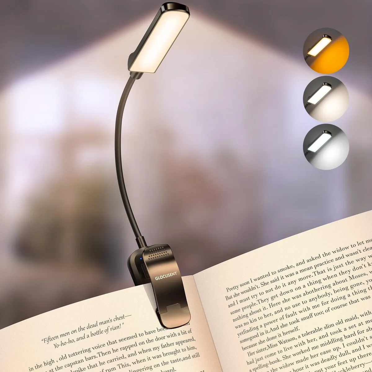 Glocusent clip-on book light with 13 LEDs and extended 2.76 inch lamp head