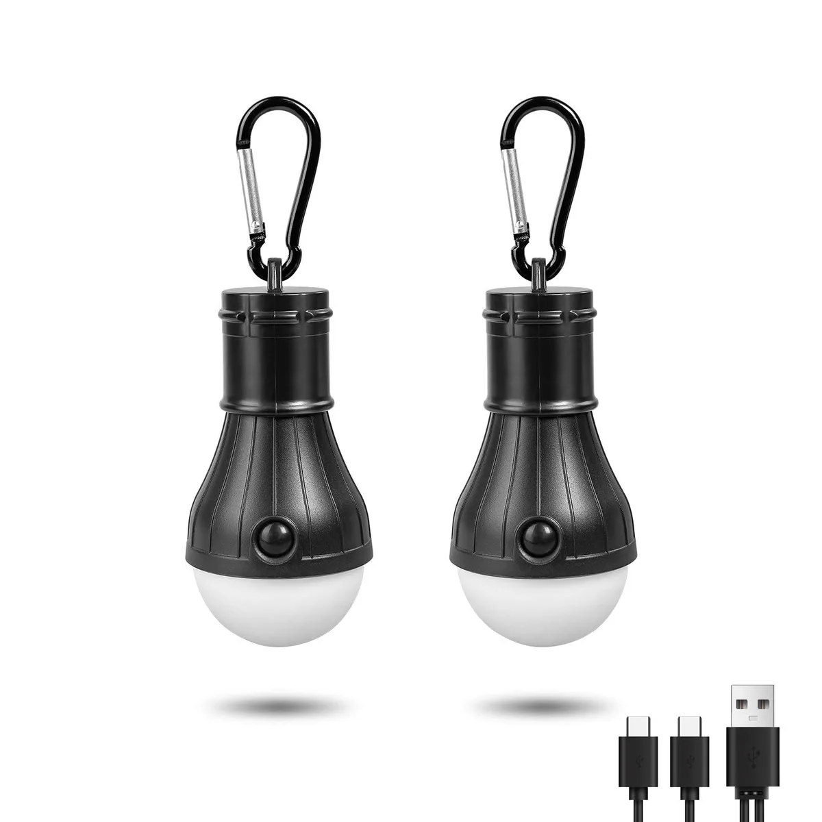 Two black rectangular LED flashlights with clip hooks, USB rechargeable, sold as a pair