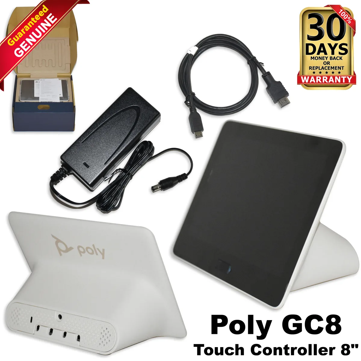 White HP Poly GC8 8-inch touchscreen controller with flat rectangular form