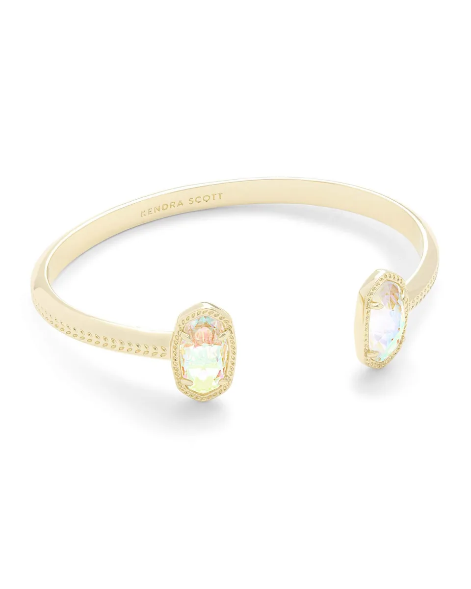 Gold cuff bracelet with iridescent dichroic glass ovals