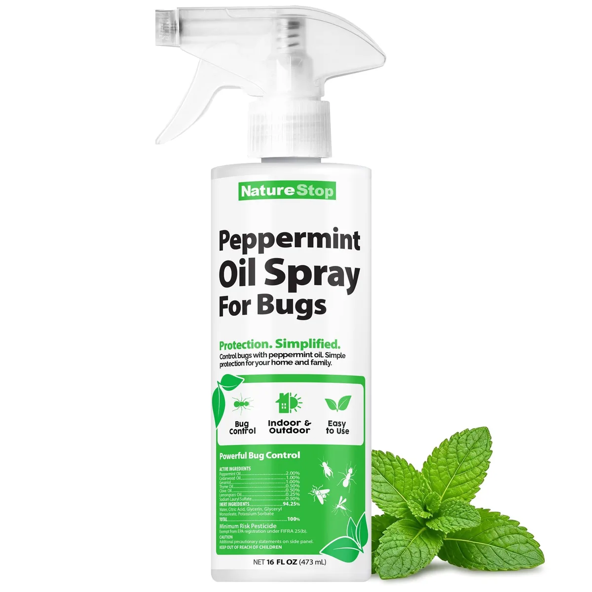 White 16 oz spray bottle with green label and trigger sprayer
