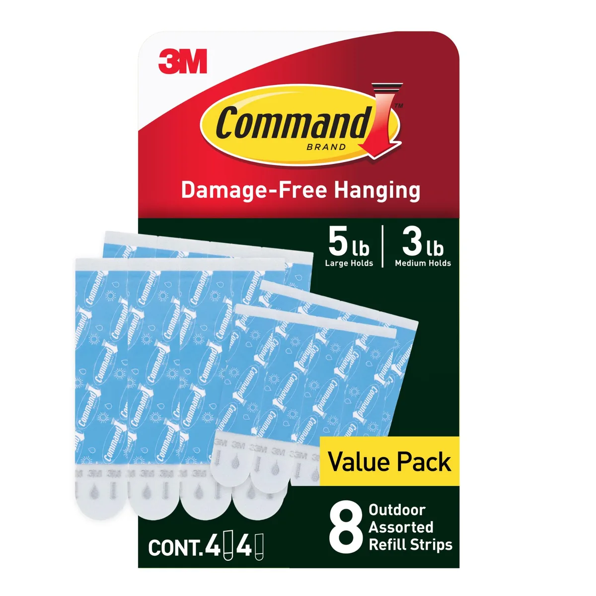 White foam adhesive strips in medium and large sizes