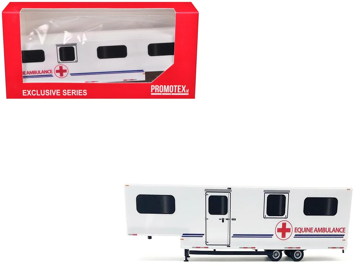 Promotex Promotex Equine Ambulance Trailer 1/87 HO White Blue Stripes hobby collectible — product photo