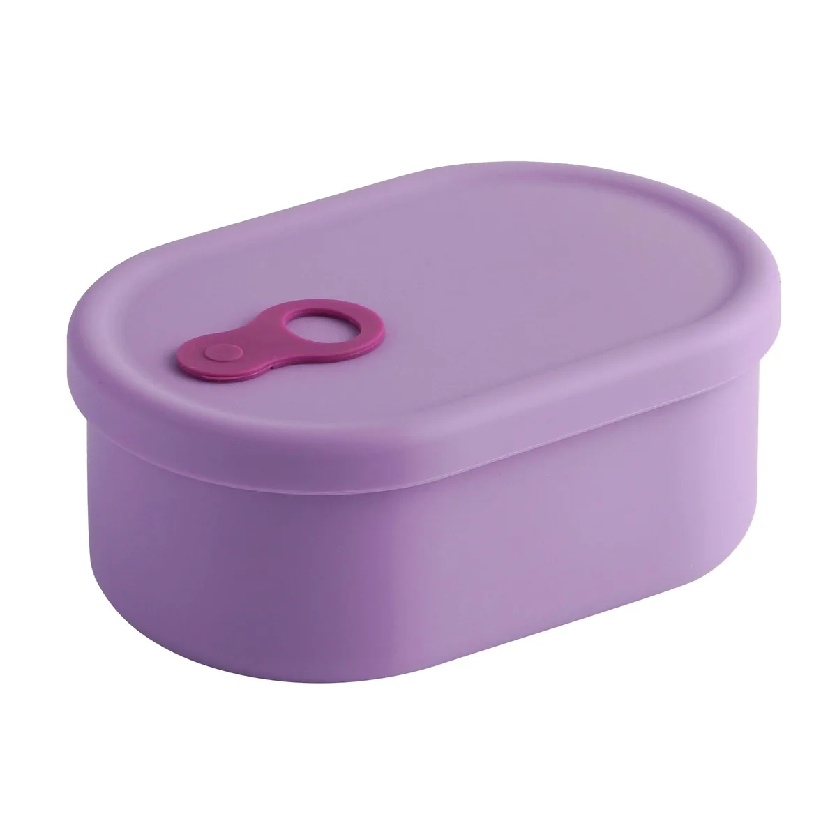 Violet silicone food container with steam vent lid