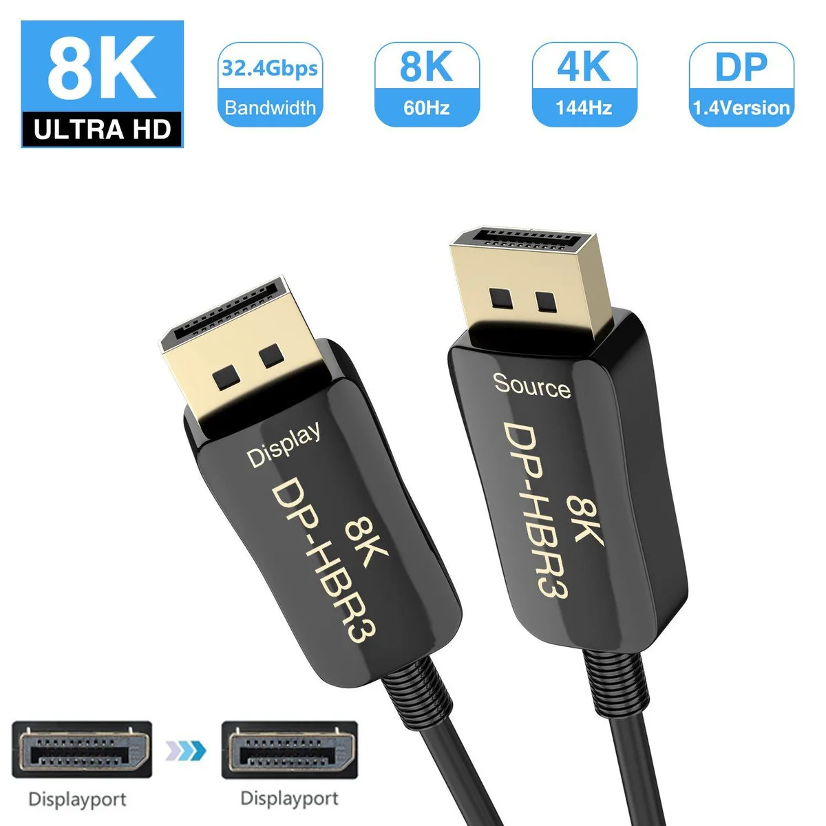 Jansicotek Jansicotek TJ-A022 displayport cable 33ft 32.4Gbps 8K@60Hz 4K@144Hz DP1.4 — product photo