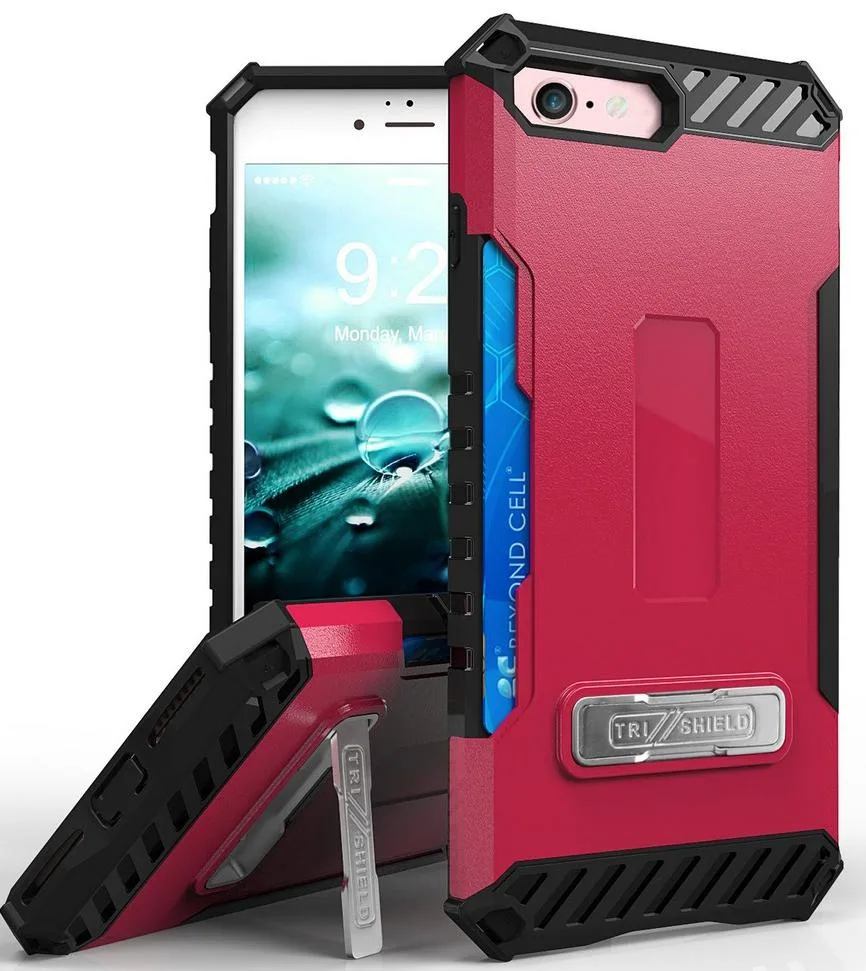 Nakedcellphone Nakedcellphone Tri-Shield Kickstand Case with Card Slot + Lanyard Strap Hot Pink for iPhone SE 2022/2020 — product photo